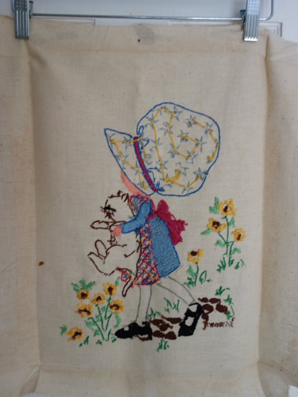 Vntg 70’s HOLLY HOBBIE Completed Unframed Embroidered Needlepoint Art - Picture 4 of 4